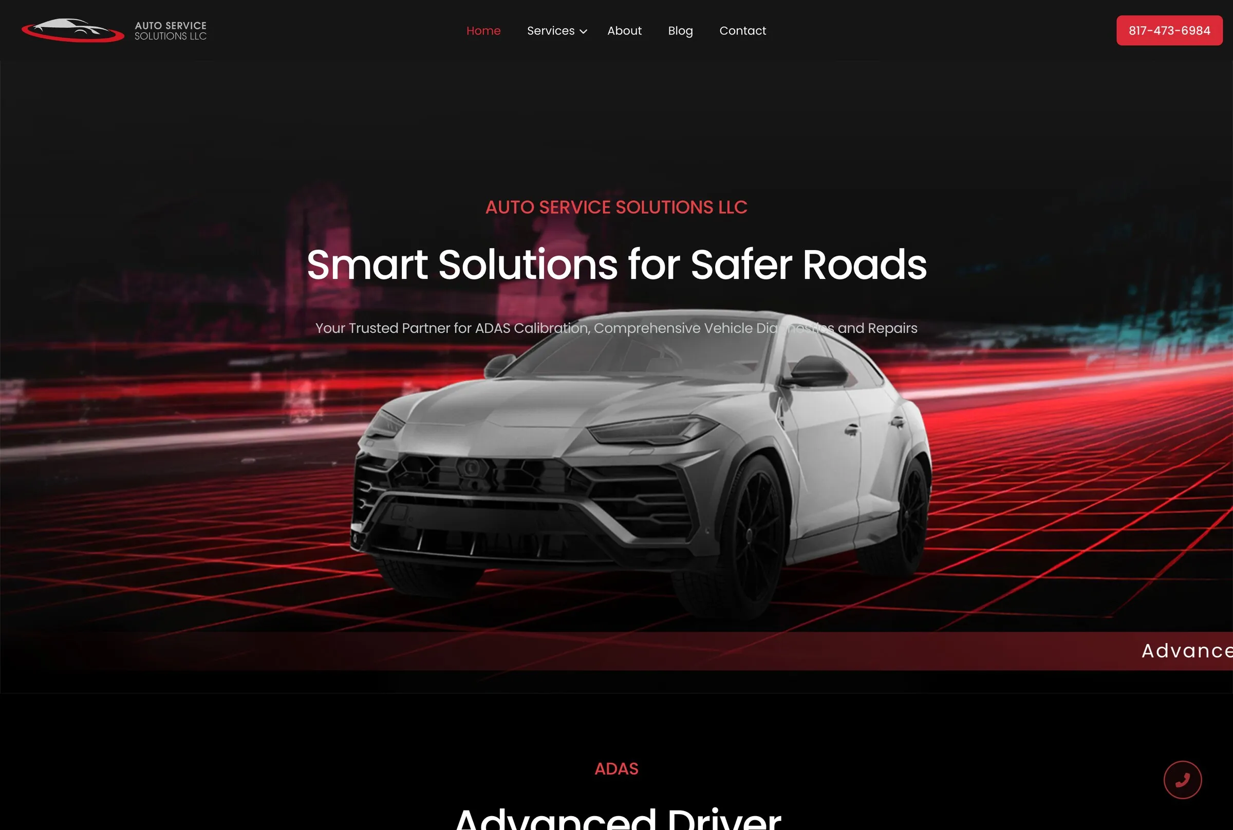 Home page of the Auto Service Solutions website