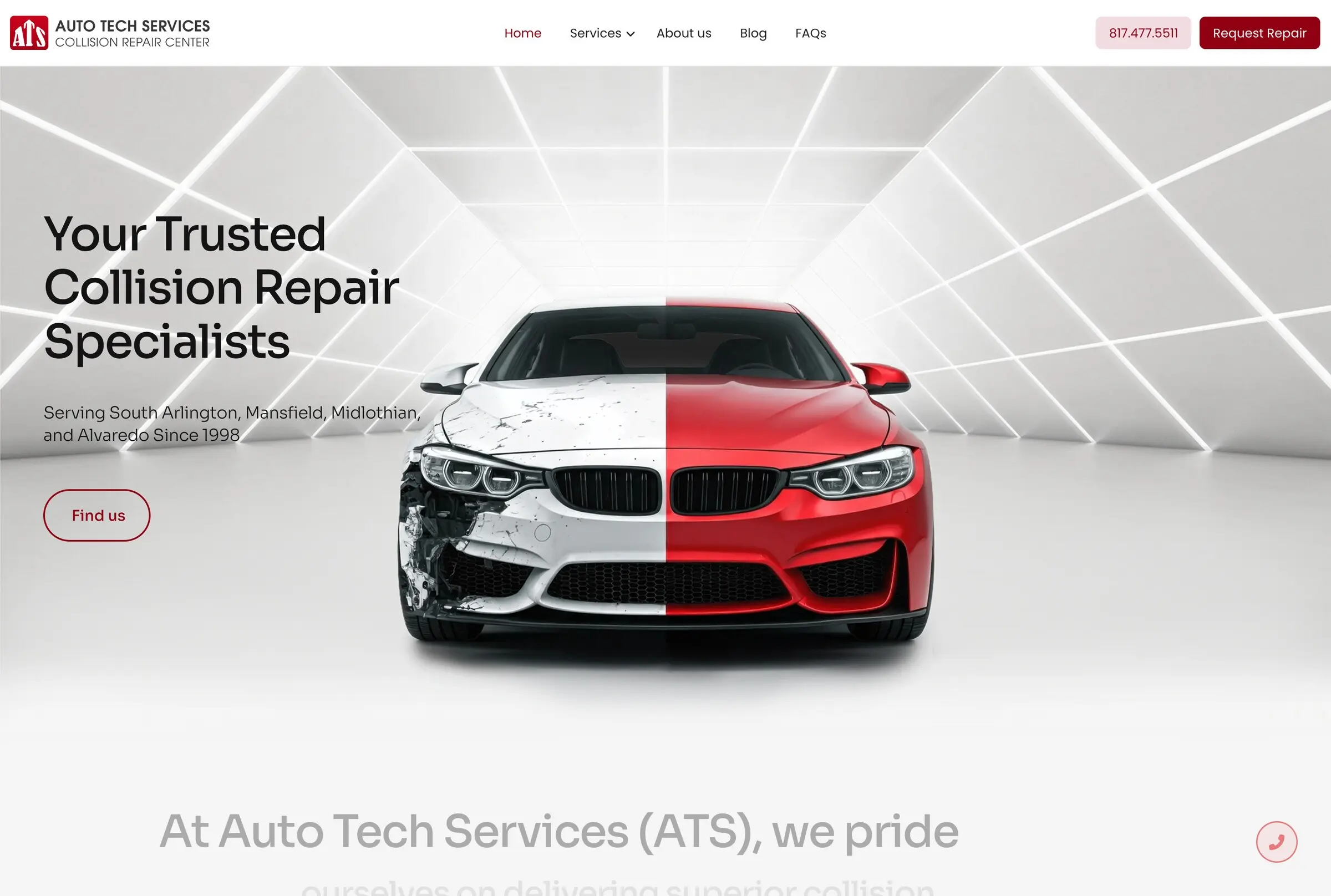 Home page of the Auto Tech Services collision repair website
