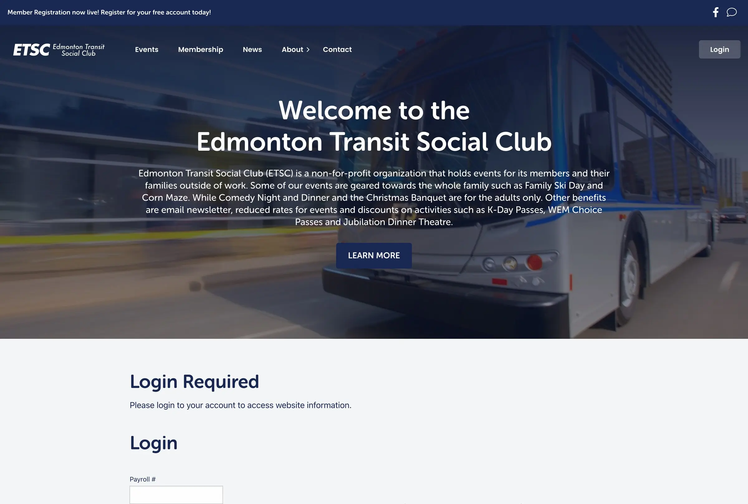 Home page of the Edmonton Transit Social Club website