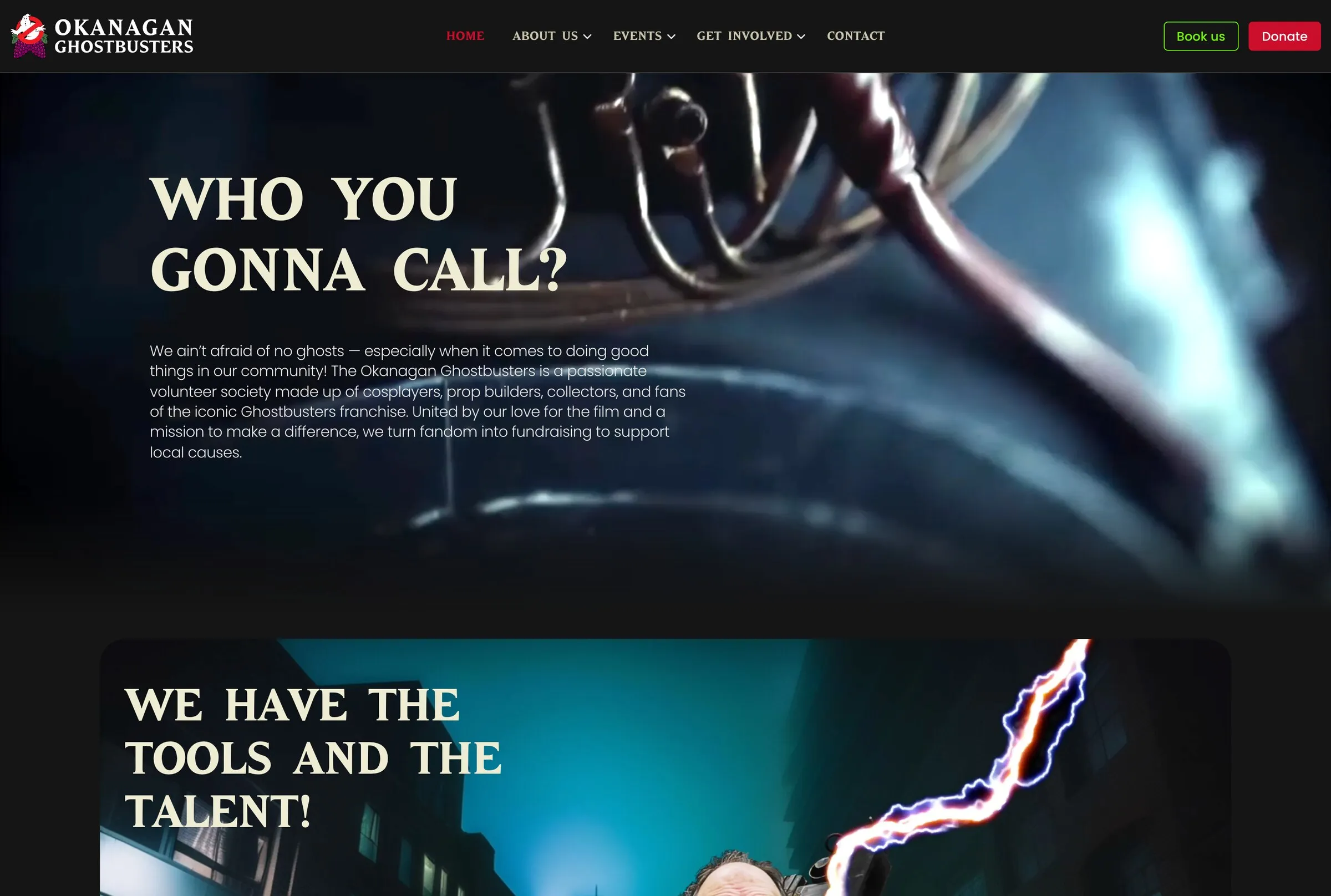 Home page of the Okanagan Ghostbusters website